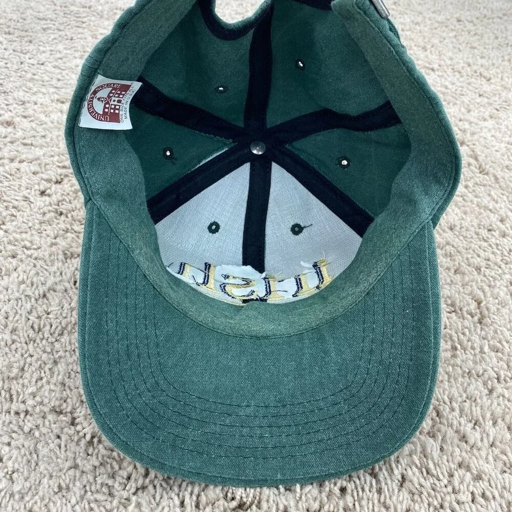 Vtg Notre Dame Fighting Irish Hat University Square Green Strapback Cap USA Made